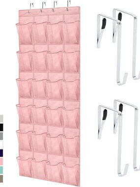 Over the Door Shoe Organizer, 24 Large Breathable Mesh Pockets, Space Saving Han